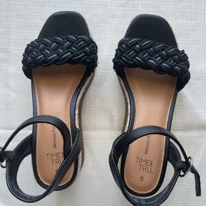 Time and Tru Black Braided Strap Sandals with Ankle Strap